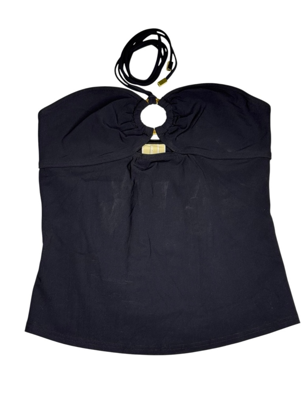 new Michael Kors 𖦹 Luxe Festival Gold Ring Halter Tankini Swim Top 𖦹 Black 𖦹 10 - Picture 4 of 16